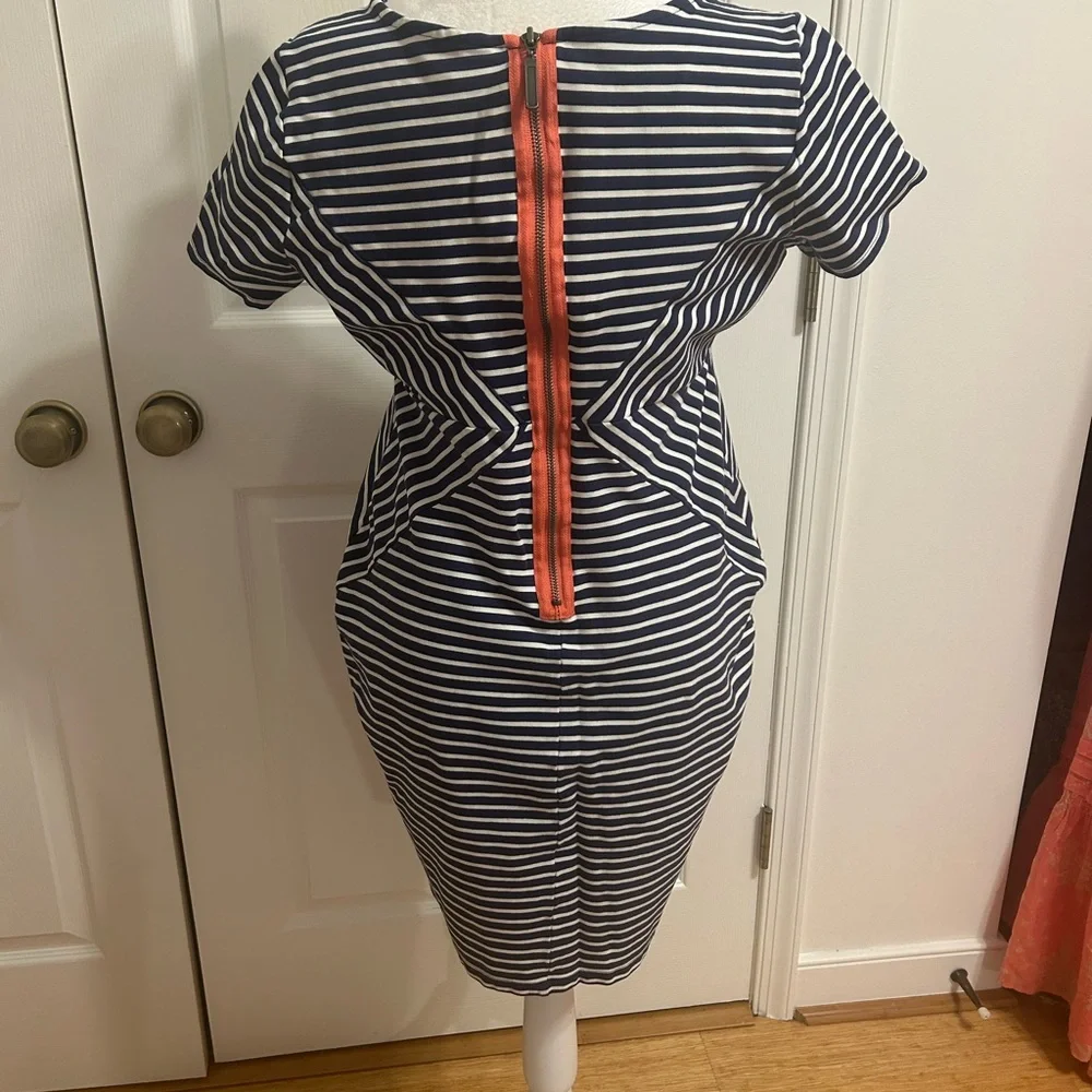 Jessica Simpson Maternity Navy Striped Zipper‎ Dress Medium nautical office